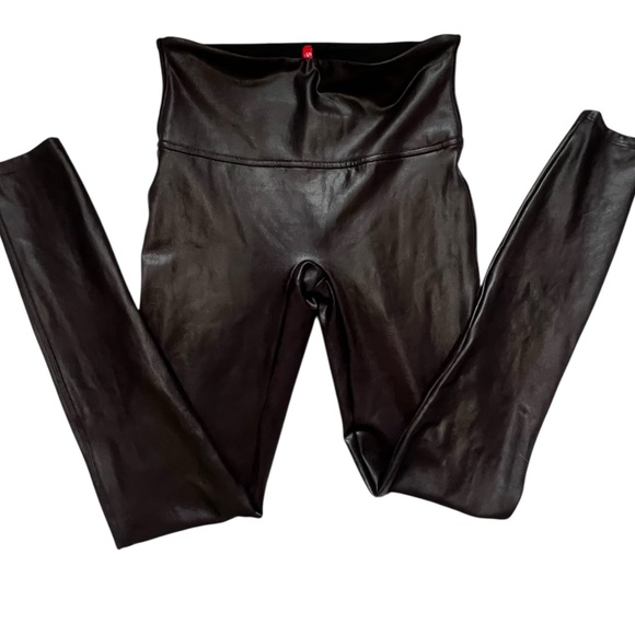 SPANX Pants - SPANX Plum High Waist Pleather Leggings M Like New!